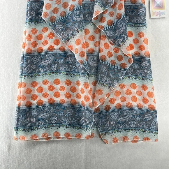 LuLaRoe Cover Up Womens Sz S Shirley Kimono Paisley Open Front Sheer Orange Blue - Picture 6 of 11
